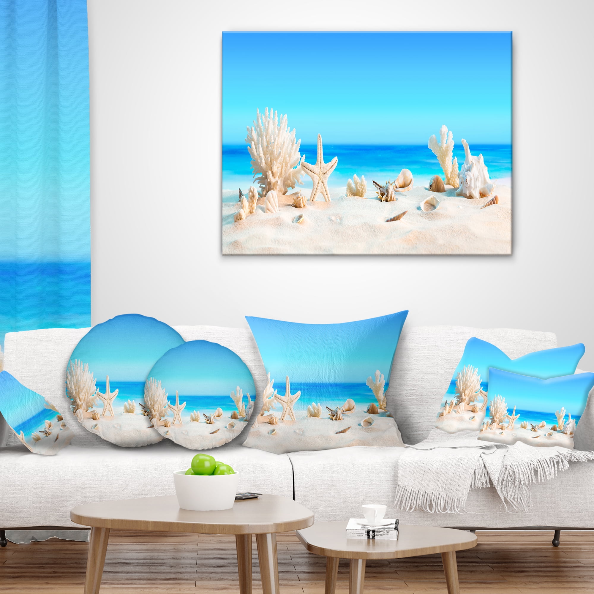Designart Seashells on Tropical Beach - Seashore Photo Throw Pillow - 12x20