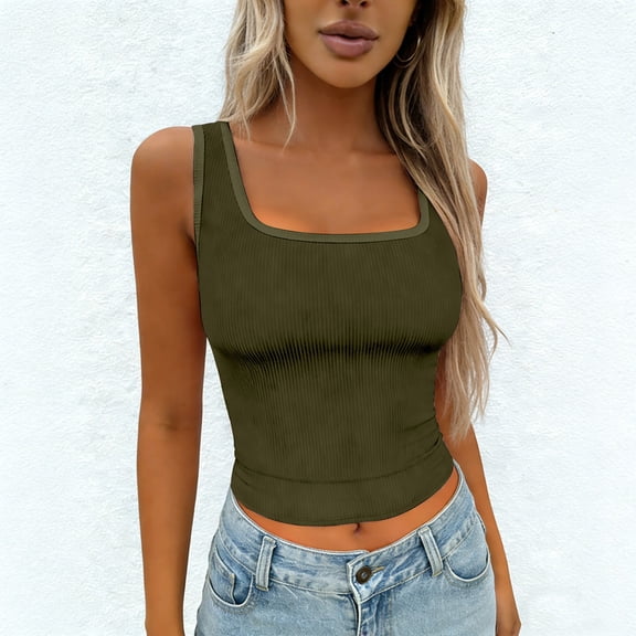 Crop Tank Tops for Women Womens Cotton Ribbed Square Neck Tank Top Basic Backless Sleeveless Summer Shirt Tank Top