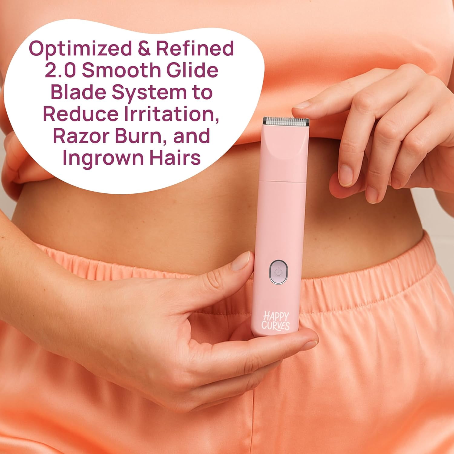 Happy Curves Smoothie 2.0 Bikini Trimmer, Women's Electric Intimate Shaver and Body Trimmer, Waterproof, Adjustable Guards, Mango