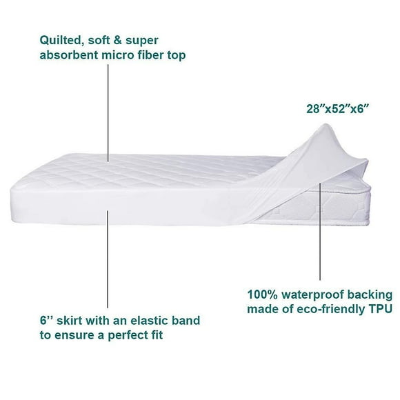 Waterproof Fitted Crib Mattress Pad And Toddler Crib Mattress Protective Baby Crib Mattress Cover Sheets Protector Bedding Sets Breathable & Hypoaller