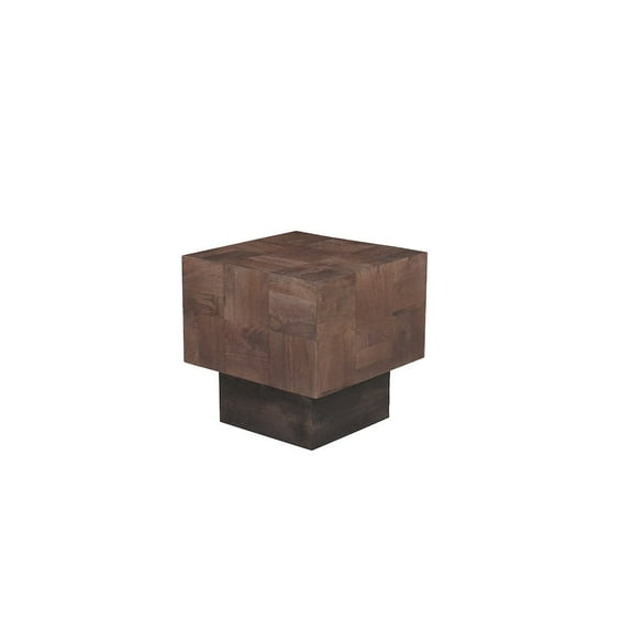 Square Solid Wood End Table Mango Wood Dark Brown Top with Dark Base