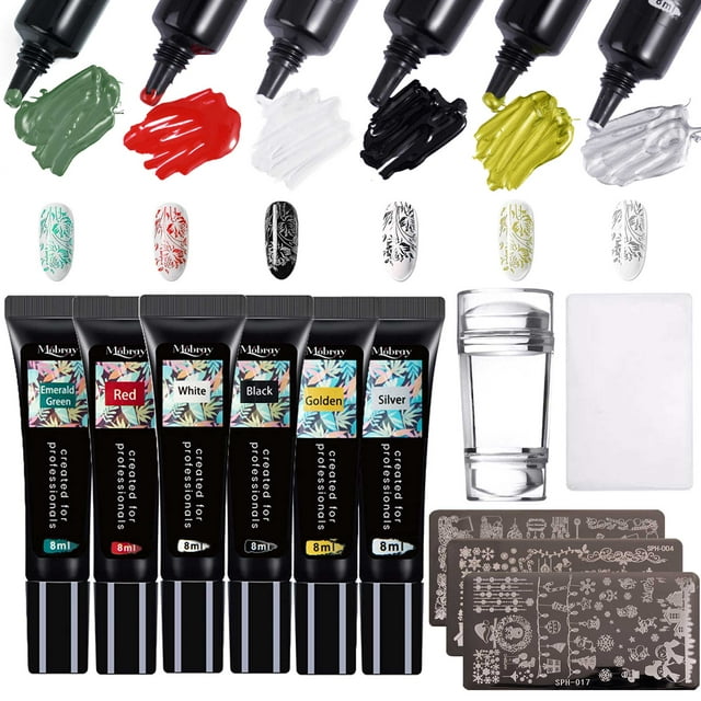 Nail Stamper Kit with Stamping Polish, Nail Stamping Gel Polish Set Nail Print Stamper Tool Nail Stamping Plate Stamp Nail Stamp Polish Gel Paint For Nails Art Printing UV Nail Polish
