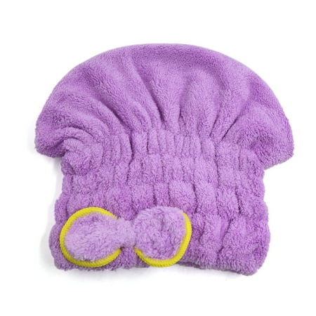 Velvet Turban - Purple Coral Velvet Soft Cute Bowknot Lady Dry Hair Towel Hat Bath Shower Cap
