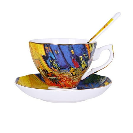 

High quality Bon China Van Gogh painting 200ml coffee cup and saucer