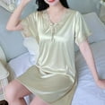 thumbnail image 2 of Oksale Satin Night Gown for Women Cooling Silk Sleep Dress Trendy Lace V Neck Sleep Shirt Short Sleeve Nightshirt Soft Comfortable Loungewear 2025 White L, 2 of 4