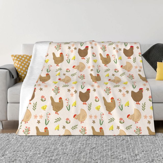 Balery Chicken Family Manta de Franela con Dibujo, Lujo Ultra Suave y Cálido, Antipelusa y Resistente a las Arrugas para Cama, Sofá, Camping -40"x30"