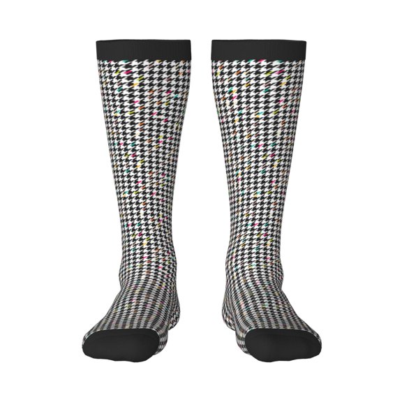 Sikiie Black And White Houndstooth Knee Socks, High Socks Long Stretchy Sock Women Knee High Stocking, Long Socks for Women