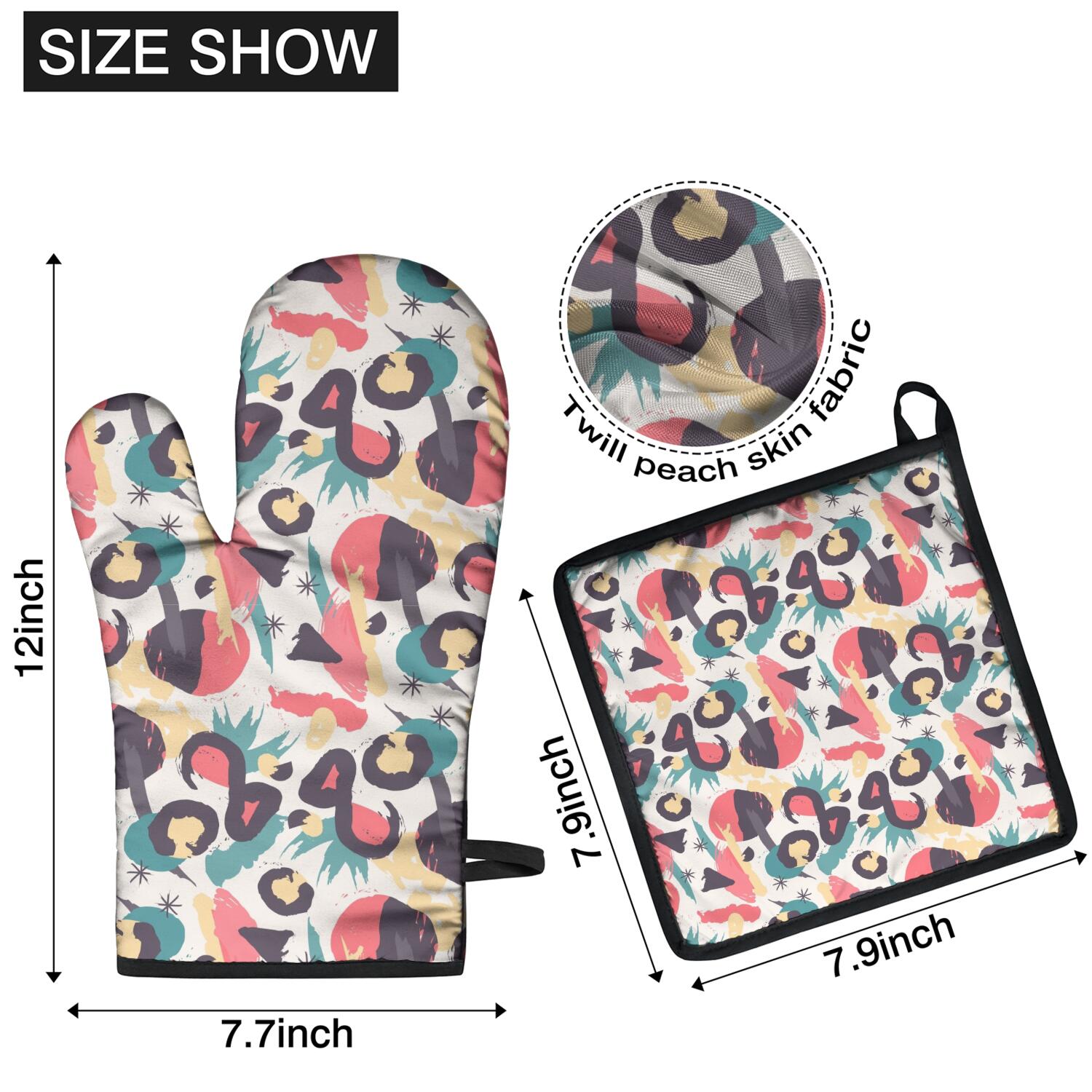 Oven Mitts and Pot Holders Set Of 4, Heat Resistant Kitchen Gloves with Non-Slip Grip, Hanging Loop, Soft Cotton Lining for Baking, Cooking, Grilling, Barbecue