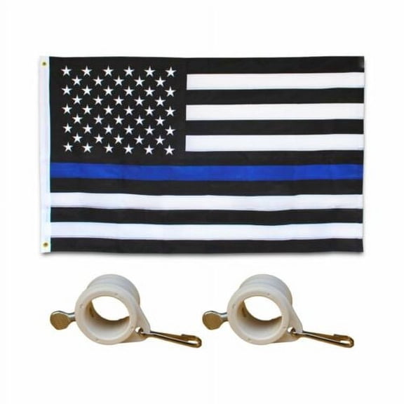 Embroidered Thin Blue Line Flag 3X5 Foot US American Police w/ Flag Pole Rings