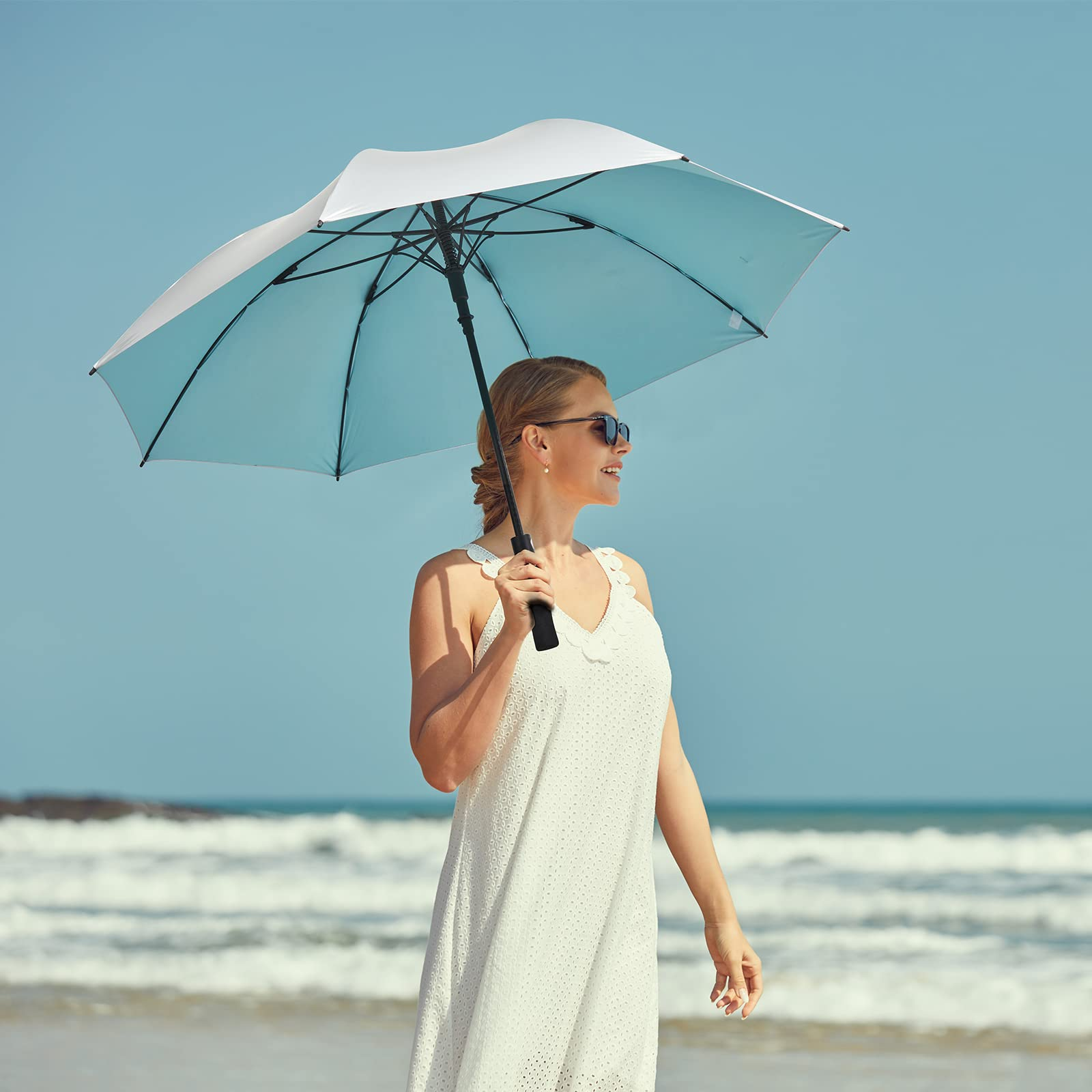 G4Free 54/62 Inch Windproof UV Protection Golf Umbrella Extra Large Silver Coated Automatic Open Stick Long Umbrella