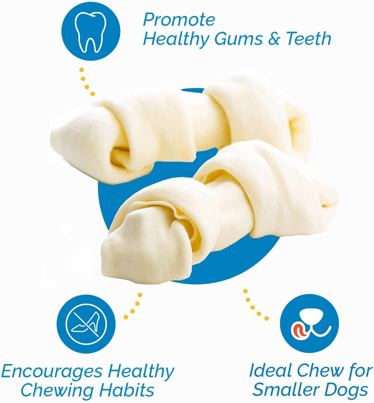 Rawhide Dog Bone Chews 3-4" | Premium Beef Hide Bones by 123 Treats (100 Bones)