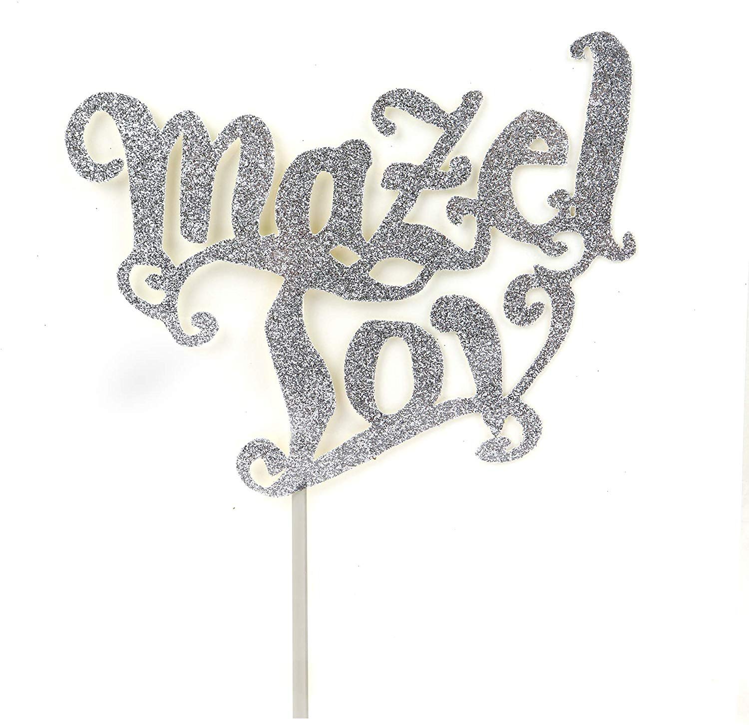 Au Bon Cake Silver Mazel Tov English Letters Cake Topper 6 Inch Wide