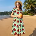 thumbnail image 4 of Fotbe Red Ladybugs And Leaf Vestido Largo de Moda para Mujer, Vestido Tipo Camiseta con Manga Corta y Estilo Casual a Rayas y Bloques de Color, 4 of 6
