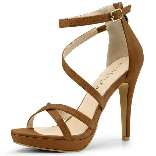 Women's Stiletto Heel Platform Ankle Strap Sandals Brown US 7.5/UK 5.5/EU 38