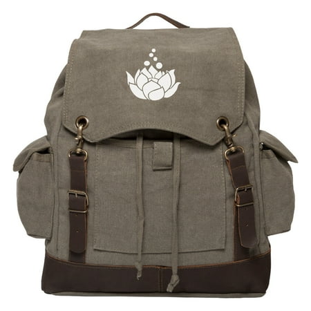 Lotus Flower Vintage Canvas Rucksack Backpack with Leather (Best Backpack For Backpacking Asia)