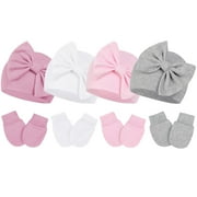 Janrevotw Baby Hat And Mittens Set Brimless Pee Wee Hat Bow Knit Baby Hat Newborn Hat Scratch Free Mittens Set