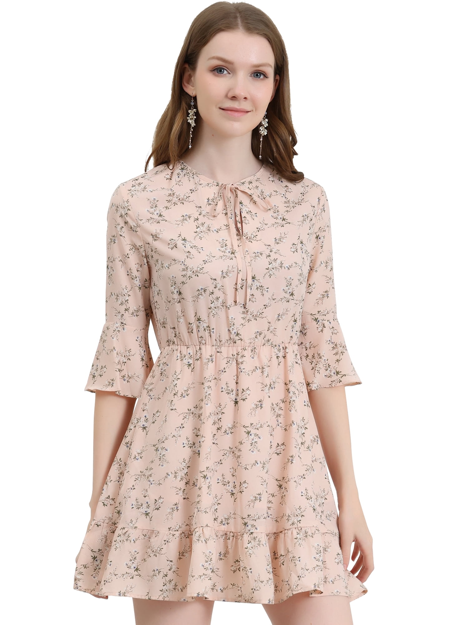 Allegra K Vestido De Verano Para Mujer, Casual, Estampado Floral, Dobladillo Con Volantes, Sin Mangas, Mini Vestido, Blanco