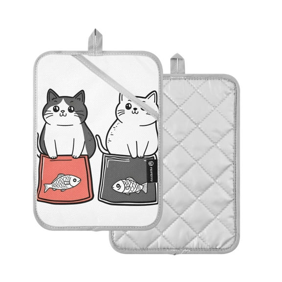 Yayeee Pot Holders Kitchen Heat Resistant with Pocket 7"x9.8" Cotton Oven Cooking Hot Pads, Black Chubby Cat