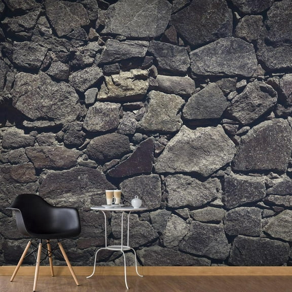 Tiptophomedecor Peel and Stick Wallpaper Wall Mural - Dark Big Stone Wall - Removable Wall Decals