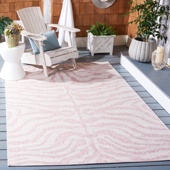SAFAVIEH Courtyard Gerald Animal Indoor/Outdoor Area Rug, Ivory/Pink, 6'7" x 6'7" Square