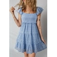 thumbnail image 2 of Women's Sky Blue Floral Print Mini Dress – Casual Flutter Sleeve Shift for Summer Days, XL, 2 of 8