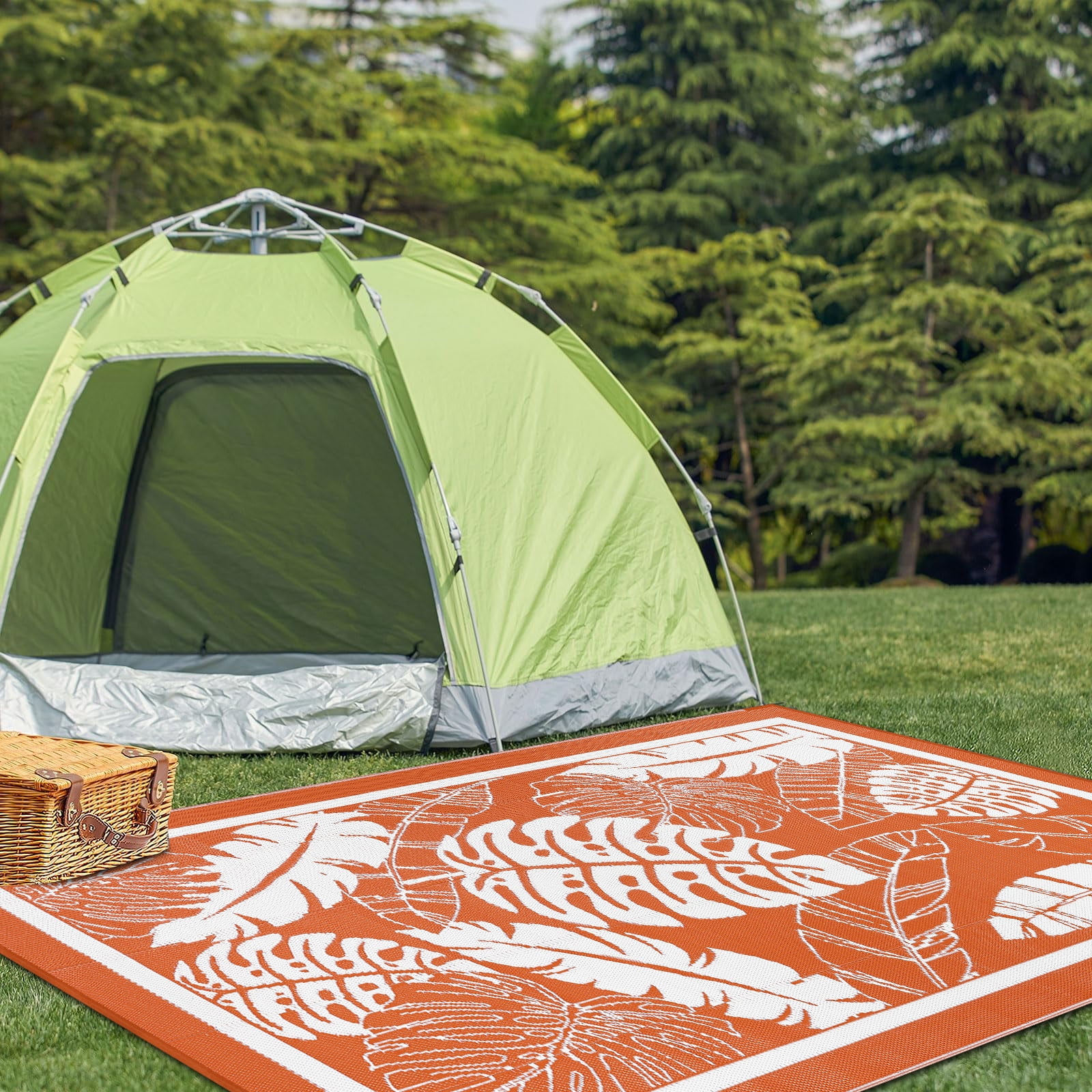 Findosom 6'x9' Outdoor Rug Patios Rug Waterproof RV Outdoor Rug Camping Rugs Reversible Plastic Straw Rug Large Outdoor Mat Outdoor Area Rug for Camping,Balcony Apartment,Patio,Picnic,Beach Orange