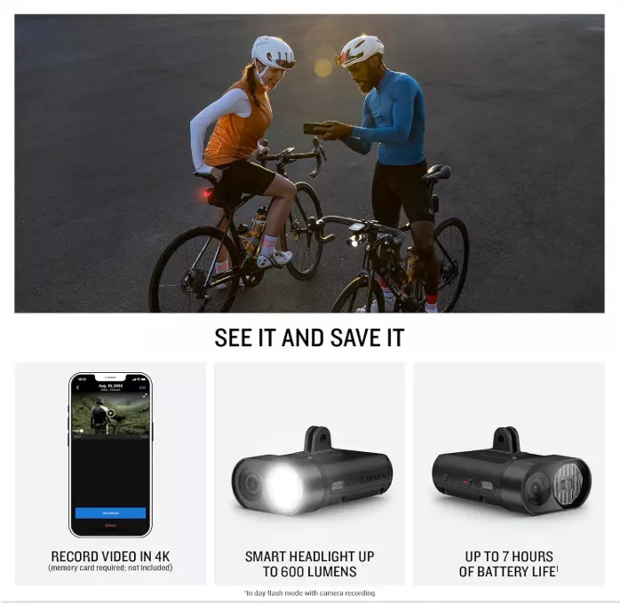Garmin Varia Vue, Cycling Headlight and 4k Camera, Light Intensity up to 600 Lumens, Crystal-Clear Video Recording, Incident Detection While Cycling with Wearable4U PowerBank Bundle