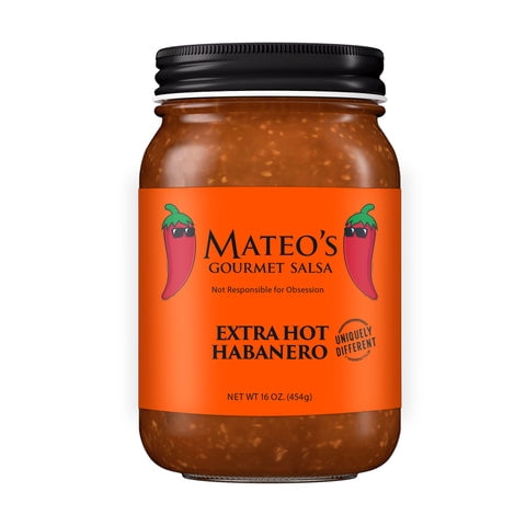Pack of 6, Mateos Gourmet Extra Hot Habanero Salsa, 16 oz