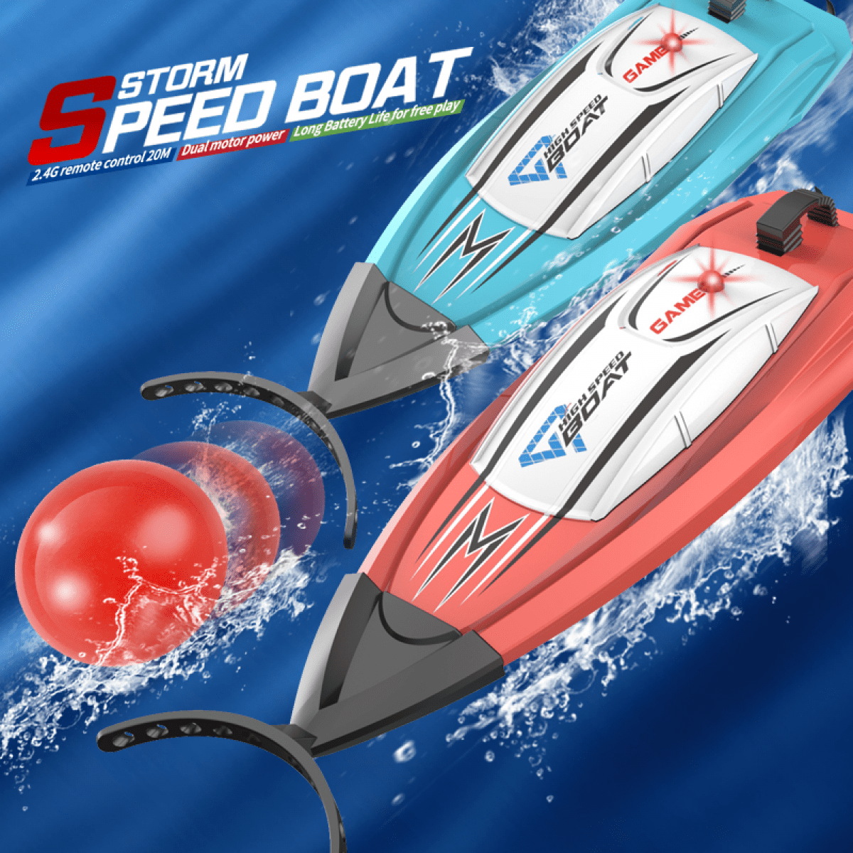 Mini 2.4G Remote Control Boat High Speed Electric Speedboat Children's Indoor Water Play Competitive Water Push Boat Toy-RED