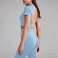 thumbnail image 5 of Aofany Workout Sets for Women 2 Piece Tracksuit Set Athletic Yoga Outfits Stretchy Yoga Workout Set Comfortable Gym Leggings And Short Sleeve Top Set, 5 of 5