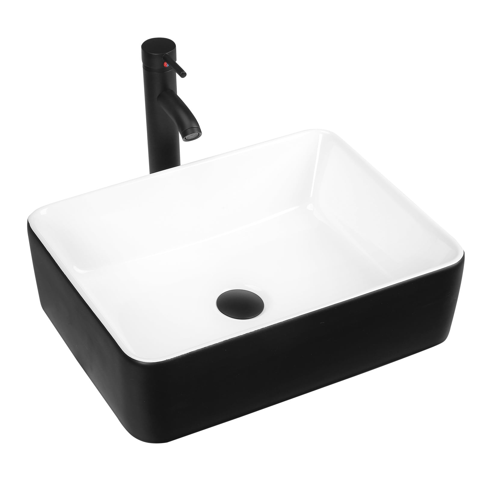 Ceramic Bathroom Vessel Sinks Above Counter Sink with Faucet and Drain