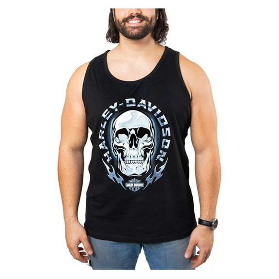 Harley-Davidson Men's Chrome Skull Graphic Cotton Tank Top - Solid Black (M), Harley Davidson