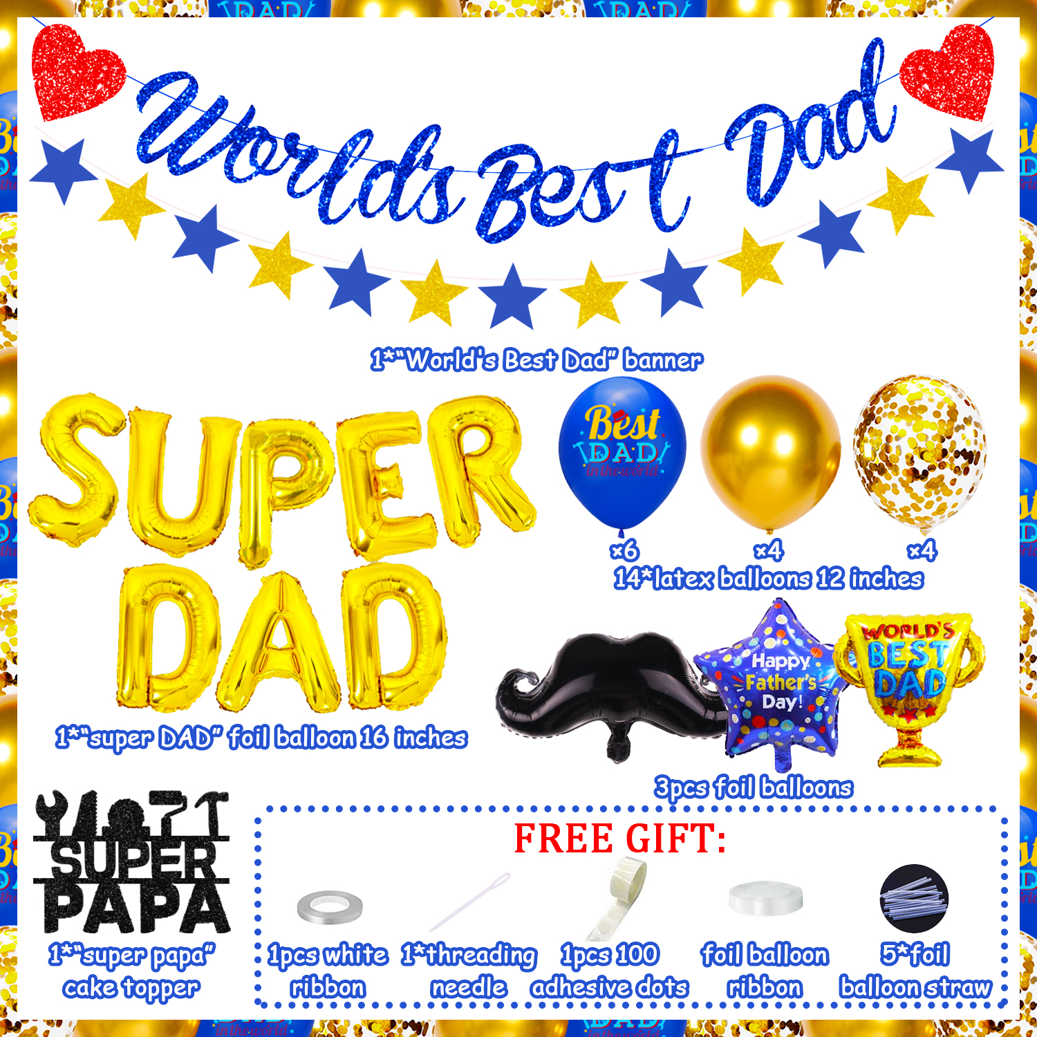 Happy Fathers Day Decorations - Super Dad Decorations for Father Birthday Party - World's Best Dad Banner and Best Dad Balloon - Super Dad Party Supplies for Home - image 5 of 6