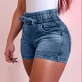 thumbnail image 2 of Uaswgudfs ​Womens Shorts: High Waisted Denim Elastic Waist Adjustable Drawstring - Classic Five Pocket Jean Shorts for Everyday Wear Blue L, 2 of 8