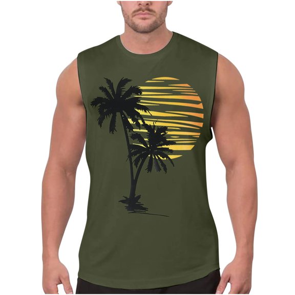 Honeeladyy tank tops for men big and tall Men Casual Fashion Printing Pullover Round Neck Sports Tank Tops Vest