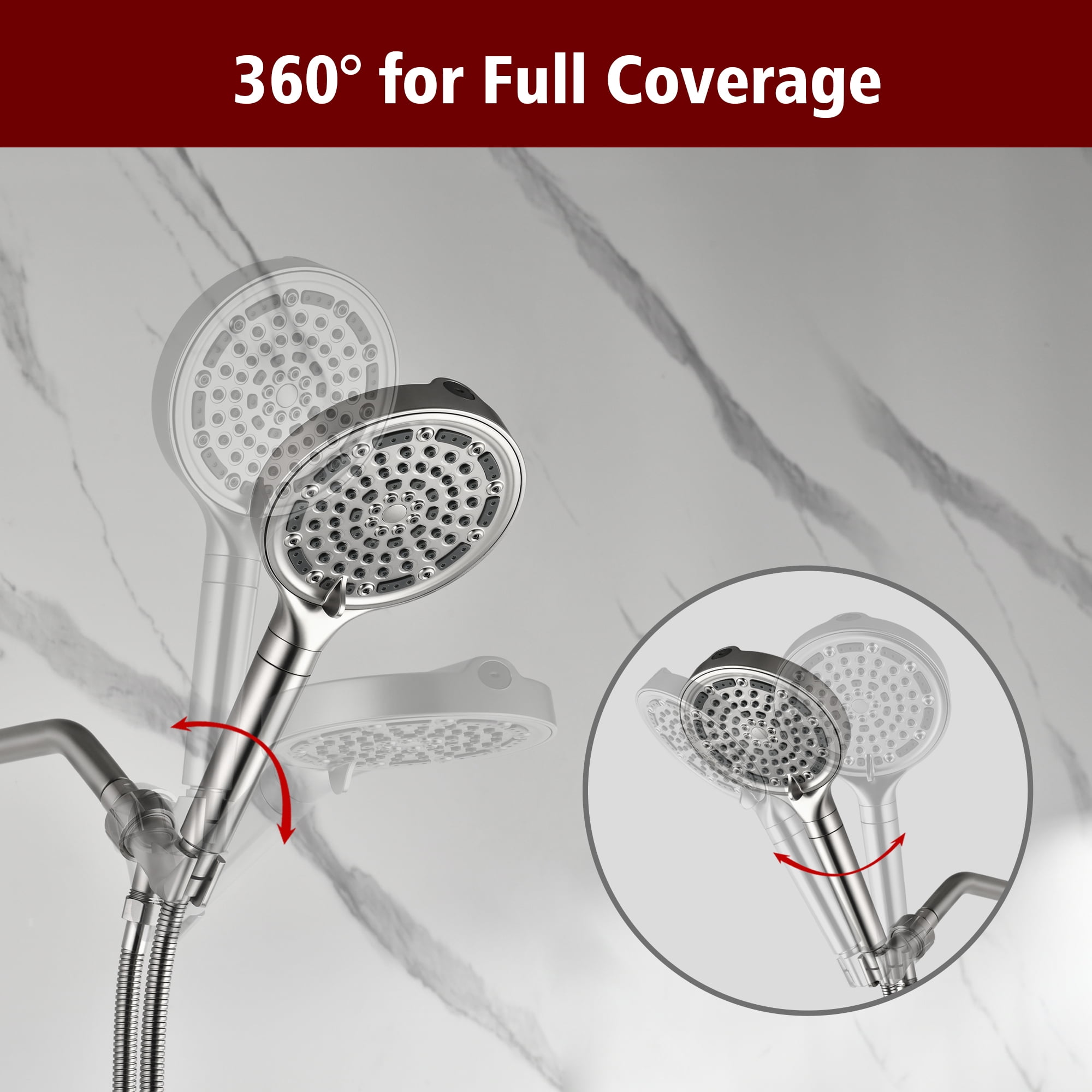 SUMERAIN Brushed Nickel Shower System with Tub Spout, High Flow Shower Bathtub Faucet Set with 6-Spray Filtered Shower Head