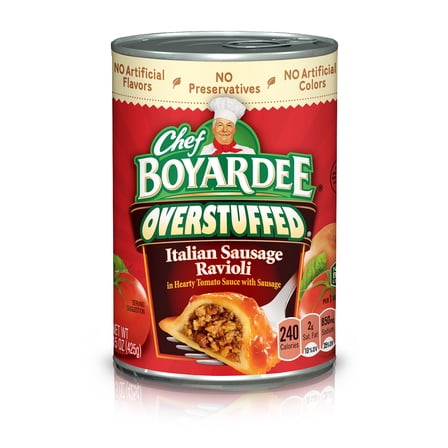Chef Boyardee Overstuffed Italian Sausage Ravioli in Tomato Sauce with Sausage, 15 oz. Can