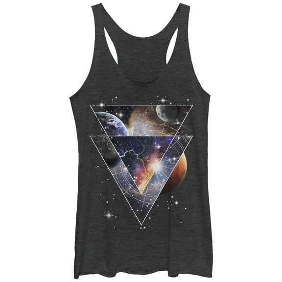 Women's Lost Gods Astro Space Triangles  Racerback Tank Top Black Heather Medium
