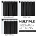 thumbnail image 3 of Superior Blackout Solid Light Filtering Back Tab Curtain Panel Set, 26" x 84", Black, 3 of 9