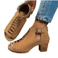 thumbnail image 4 of BADHUB Summer Sandals for Women 2025 Dressy Fish Mouth Open Toe High Chunky Heels Adjustable Buckle Zipper Back Hollow Out Walking Shoes Brown 43, 4 of 8