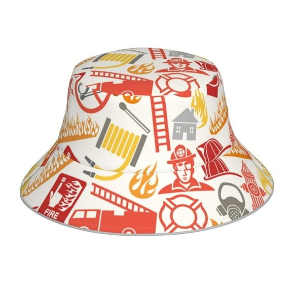 Sikiie Firefighter Icons Reflective Double-Sided Bucket Hat, Sun Hat, for Gardening, Beaching, Camping, Hiking, Fishing