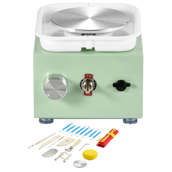 KFFKFF Compact Clay Wheel, Speed 0-320RPM with Removable Basin, Dual Turntables (2.56in/3.94in) Electric Pottery Device, Includes 18 Accessories, Ideal for Crafting and DIY Projects, Green