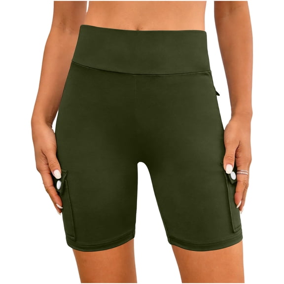 hoksml Women's High Waist Biker Shorts with Cargo Pockets Stretchy Athletic Workout Shorts Casual Yoga Shorts