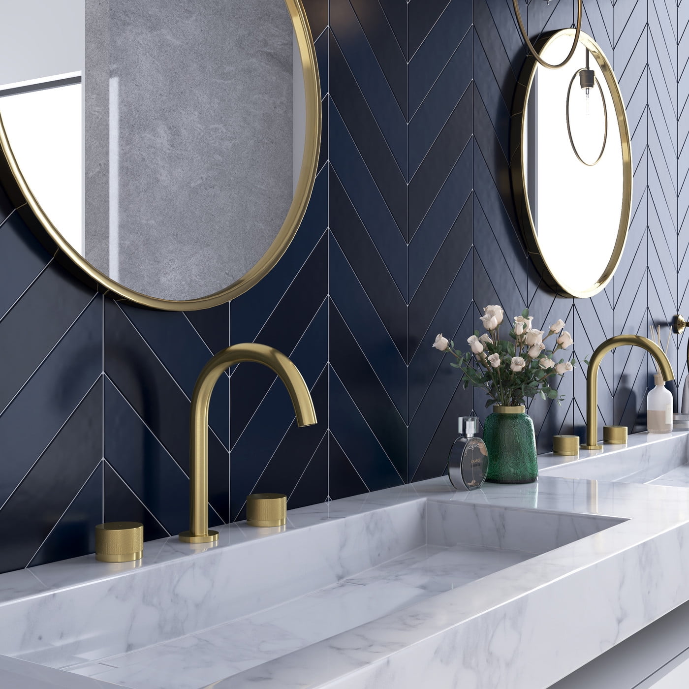 YZZY Double Handle Bathroom Sink Faucet 3-Hole Modern Gold Widespread Vanity Basin Faucet