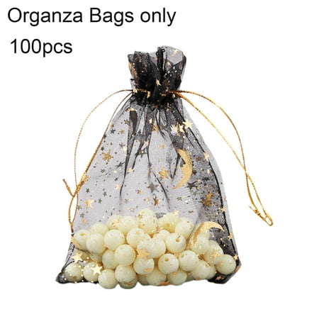 

100Pcs Jewelry Candy Pouch Gift Bags Pouches for Wedding Party Valentine s Day Drawstring Wide Used Gauze Sheer Moon Star Printed Gift Pouch Christmas Supplies