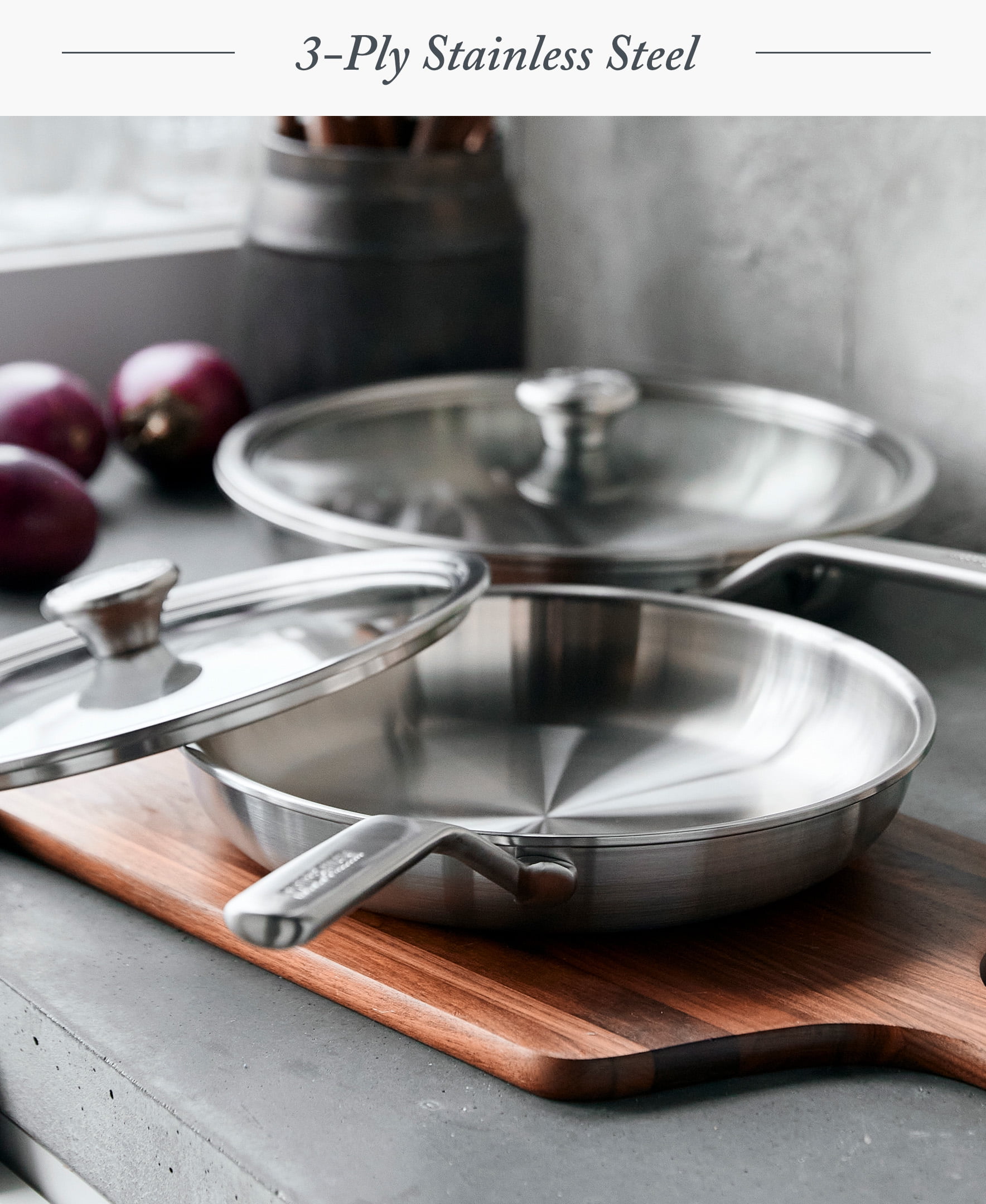 Merten & Storck Tri-Ply Stainless Steel Induction 10 Frying Pan Skillet, Multi Clad, Oven Safe, Silver