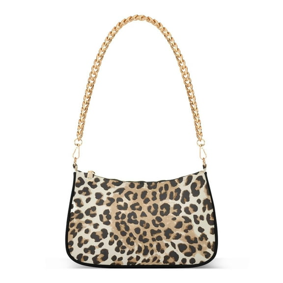 Leopard Print Design Womens Chain Shoulder Bag Tote Handbag Clutch Hobo Purse with Zipper for Travel Casual