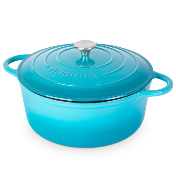 Cast Iron Dutch Oven with Lid - Non-Stick Ovenproof Enamelled Casserole Pot - Sturdy Dutch Oven Cookware - Blue, 7.3-Quart, 30cm - by Nuovva