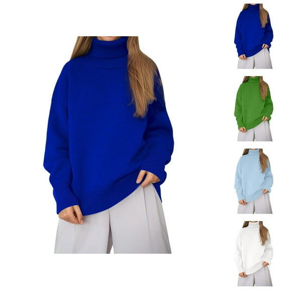 Pullover Sweaters for Women 2025 Long Sleeve Turtleneck Loose Plain Knitted Sweater Tops Fall Winter Outfits