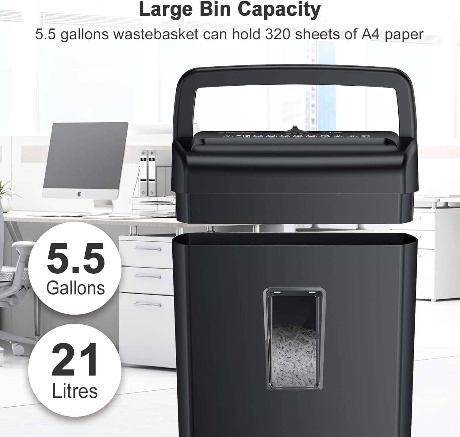 10-Sheet Cross Cut Paper Shredder with 5.5 Gal Bin & Transparent Window – Heavy Duty for Home Office, Safely Destroys Credit Cards, Staples & Paper Clips